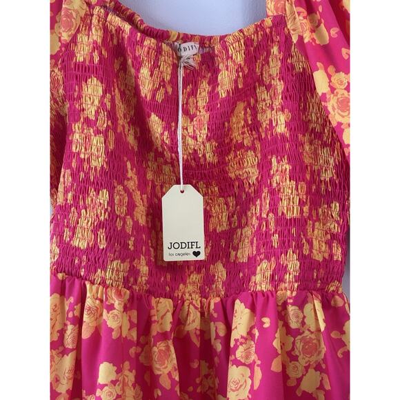 Anthropologie Jodifl Top Medium Orange Pink Smocked Puff Sleeve Cottagecore New - Picture 7 of 7
